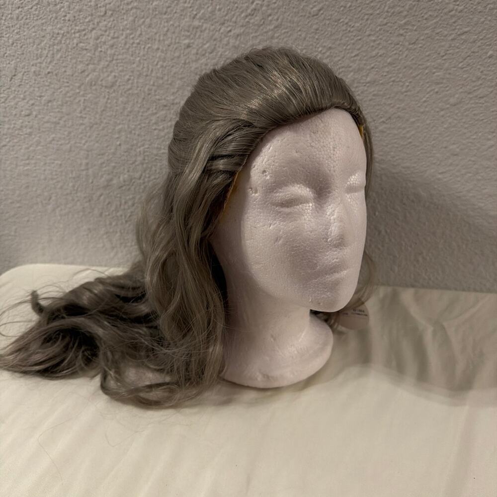 Gray long Synthetic wavy wig with ponytail
